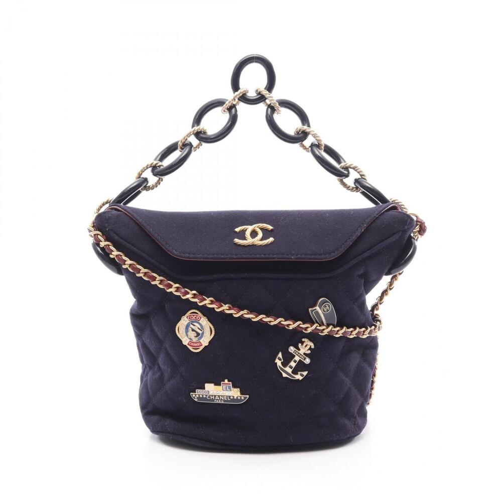 Chanel Paris Hamburg Shoulder Bag/Handbag, Wool, Women's, Navy, A57868